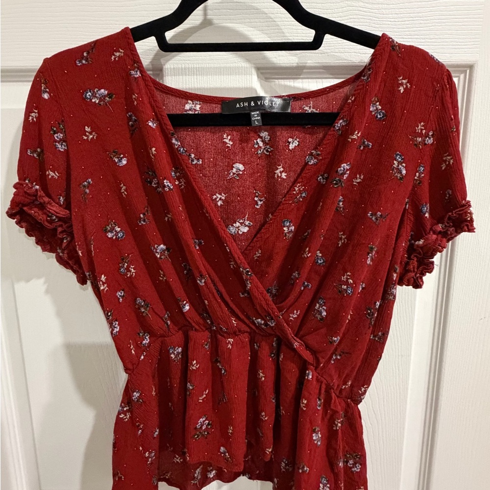 Ash & Violet Red Floral Women's Peplum Blouse